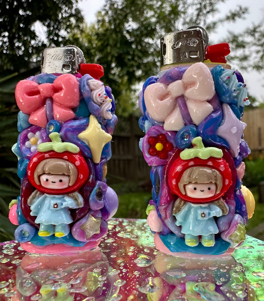 Handmade Strawberry Twins Pink & Strawberry Milk Puff Pal Bic lighter case set by Drea Svea