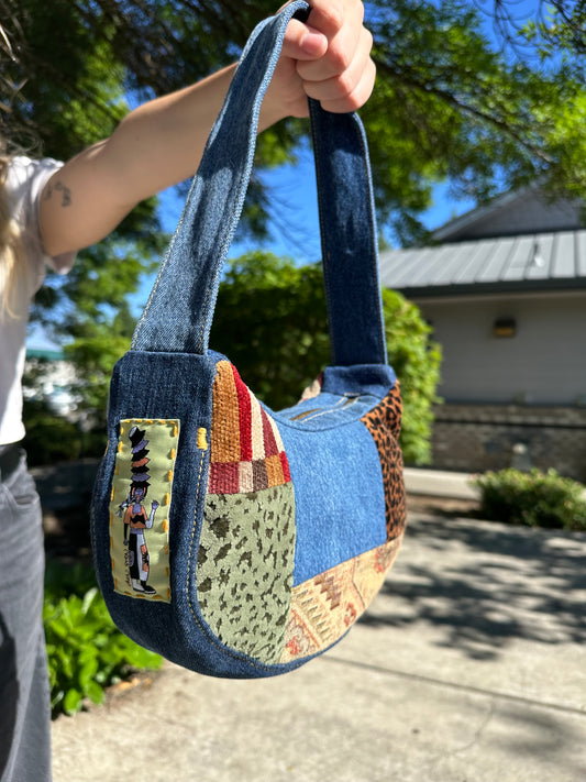 Billie Jean Wilde | Upcycled Denim Leopard Shoulder Bag π