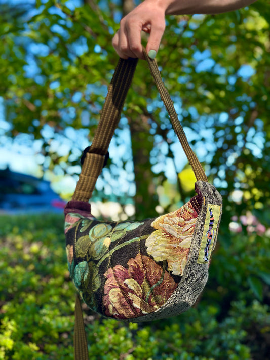 Dahlia Mae Blackwood | Upcycled Crescent Crossbody Bag 🖤