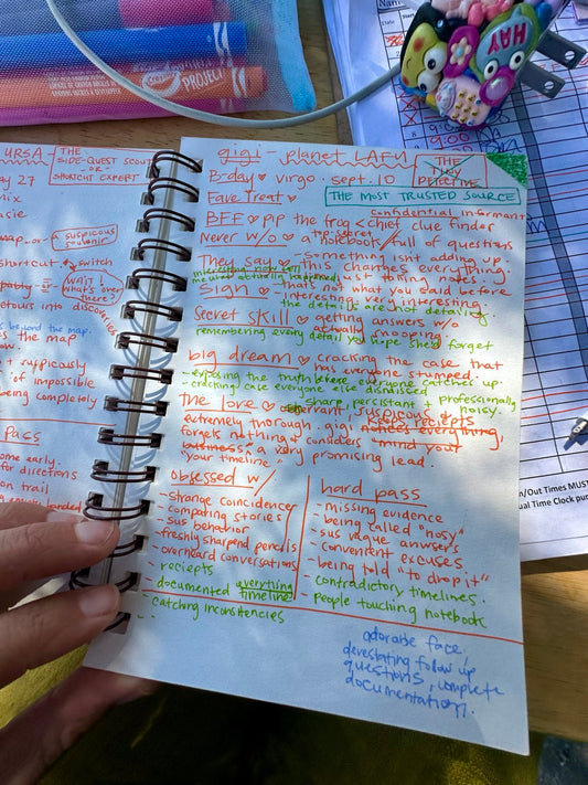 Colorful handwritten notes developing GiGi from Planet LAFU