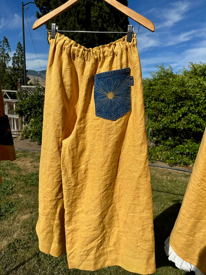Daisy Jean Wilder | Handmade Linen Pants – Embroidered Denim Pocket Wearable Art 🌼 Medium