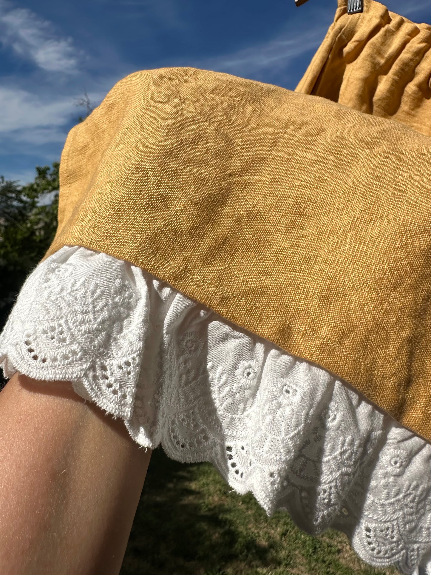 Daisy Jean Wilder Lace Bloom | Handmade Linen Wide Leg Pants – Cotton Eyelet Lace Wearable Art 🌼 medium