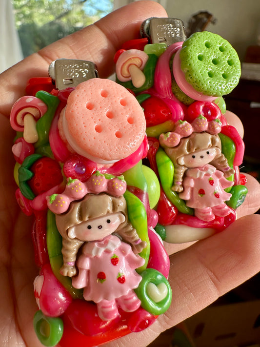Handmade Strawberry Twins Matcha & Cream Puff Pal Bic lighter case set by Drea Svea