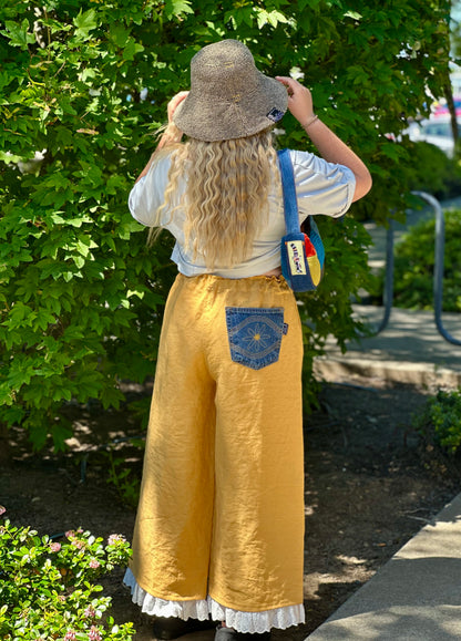 Daisy Jean Wilder Lace Bloom | Handmade Linen Wide Leg Pants – Cotton Eyelet Lace Wearable Art 🌼 medium