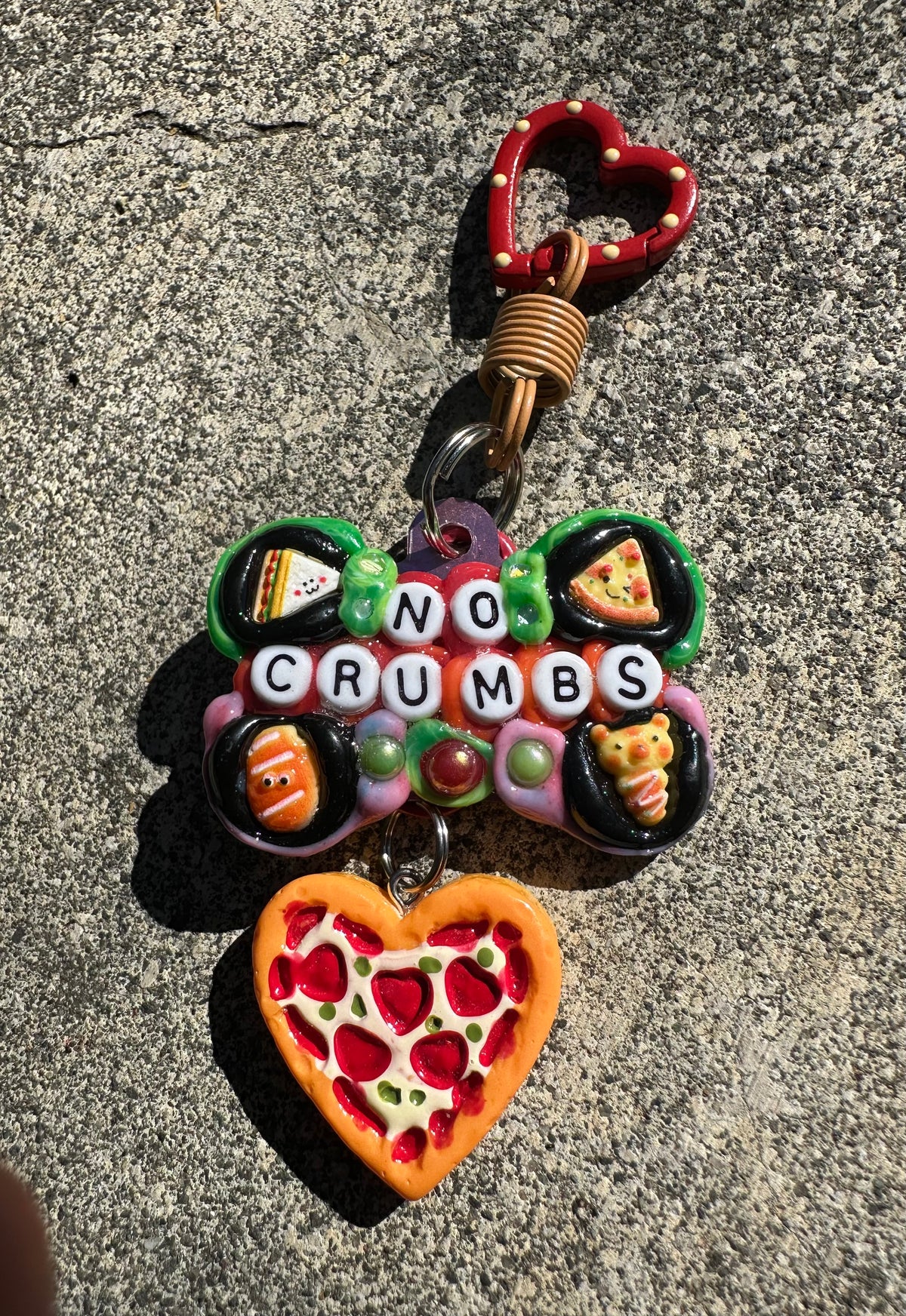 Handmade one-of-a-kind No Crumbs Pocket Pal bag charm by Drea Svea