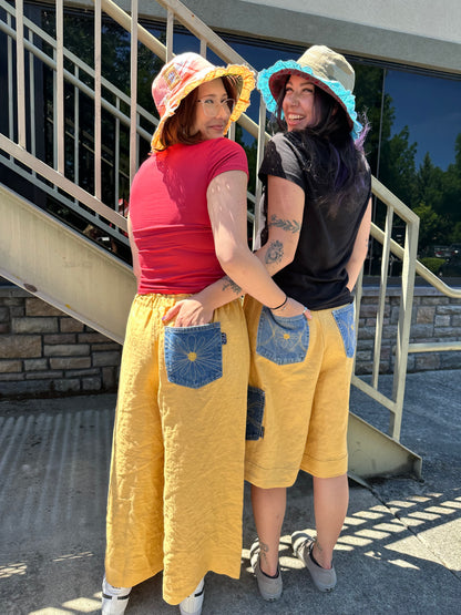 Daisy Jean Wilder | Handmade Linen Pants – Embroidered Denim Pocket Wearable Art 🌼 Medium