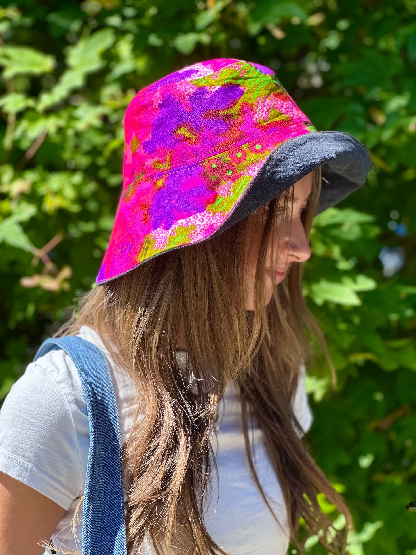 Electric Bloom Big Brim Hat | Reversible Handmade - 21” Small