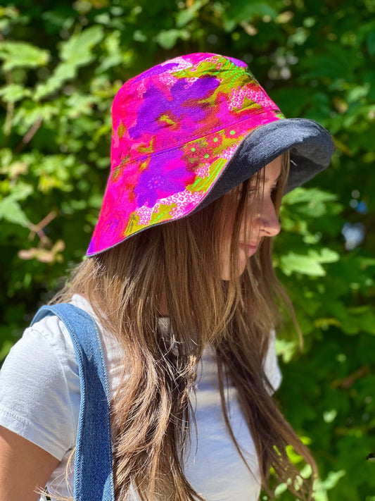 Electric Bloom Big Brim Hat | Reversible Handmade - 21” Small