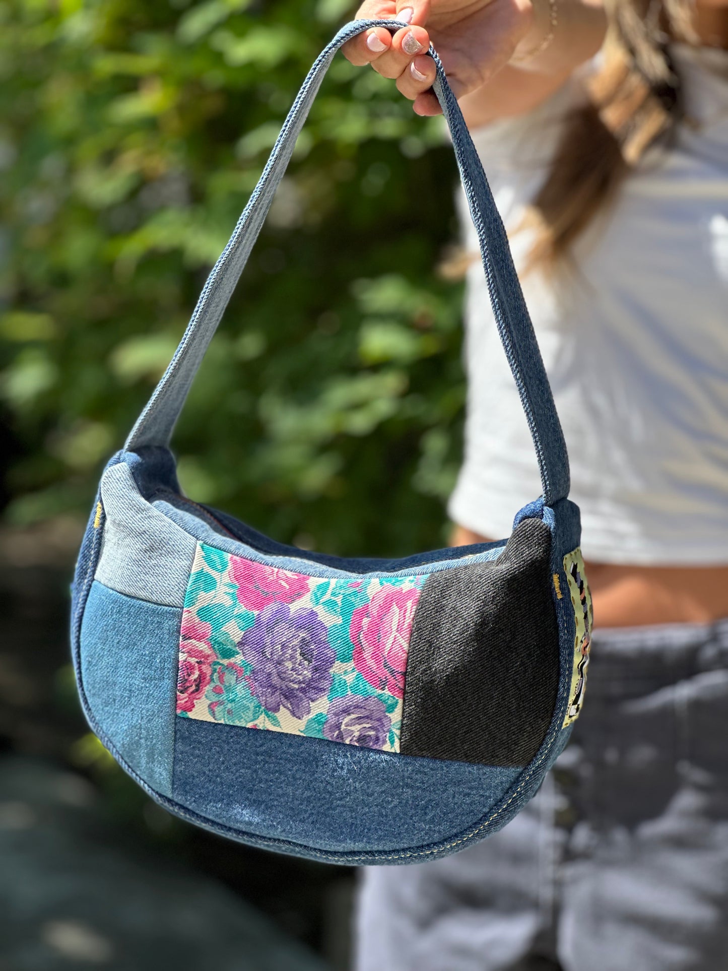 Rosie Jean Wilder | Upcycled Denim Patchwork Shoulder Bag – Handmade One of One Purse no