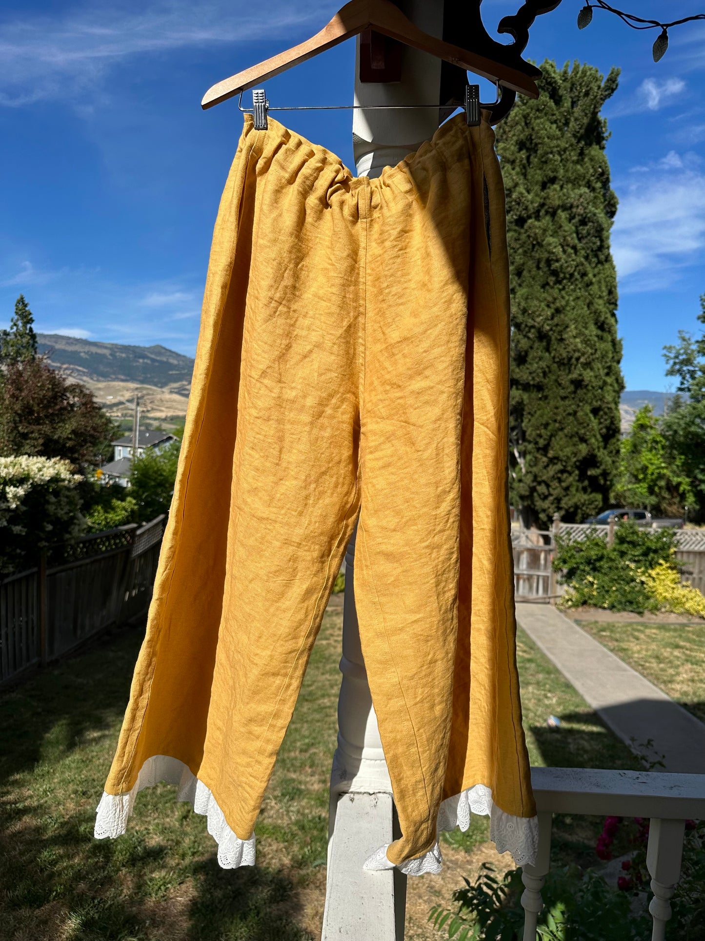 Daisy Jean Wilder Lace Bloom | Handmade Linen Wide Leg Pants – Cotton Eyelet Lace Wearable Art 🌼 medium