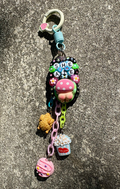 Handmade one-of-a-kind Peachi from Planet MYCO Pocket Pal bag charm by Drea Svea