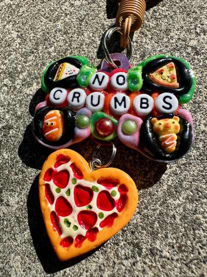 Handmade one-of-a-kind No Crumbs Pocket Pal bag charm by Drea Svea