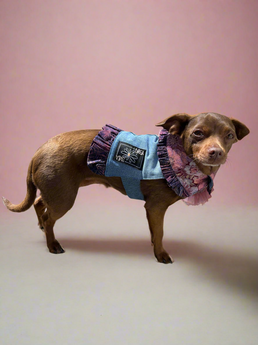 Ruffled Reversible Dog Crop Top w/Swag Collar ~ Xsmall