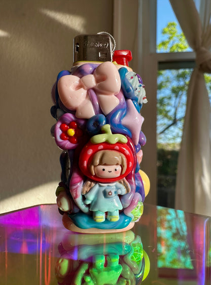 Juicy OOZE Pal –  Strawberry Twins ✧ pink & strawberry milk  ✧ Mini Reusable  Bic Lighter Case