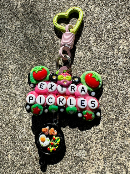 Handmade one-of-a-kind Extra Pickles Pocket Pal bag charm by Drea Svea