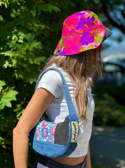 Electric Bloom Big Brim Hat | Reversible Handmade - 21” Small