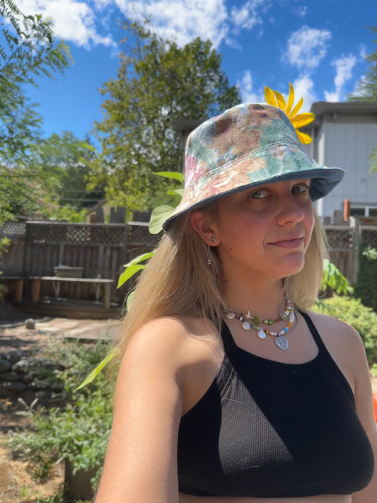 Pond Daydream Bucket Hat | Vintage Reversible Handmade - 23” Larger