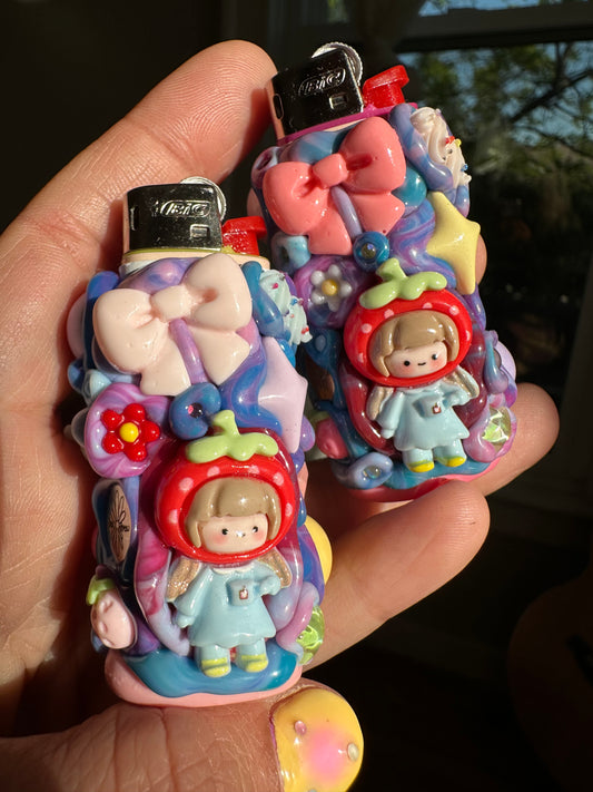 Juicy OOZE Pal –  Strawberry Twins ✧ Milk &  ✧ Mini Reusable  Bic Lighter Case