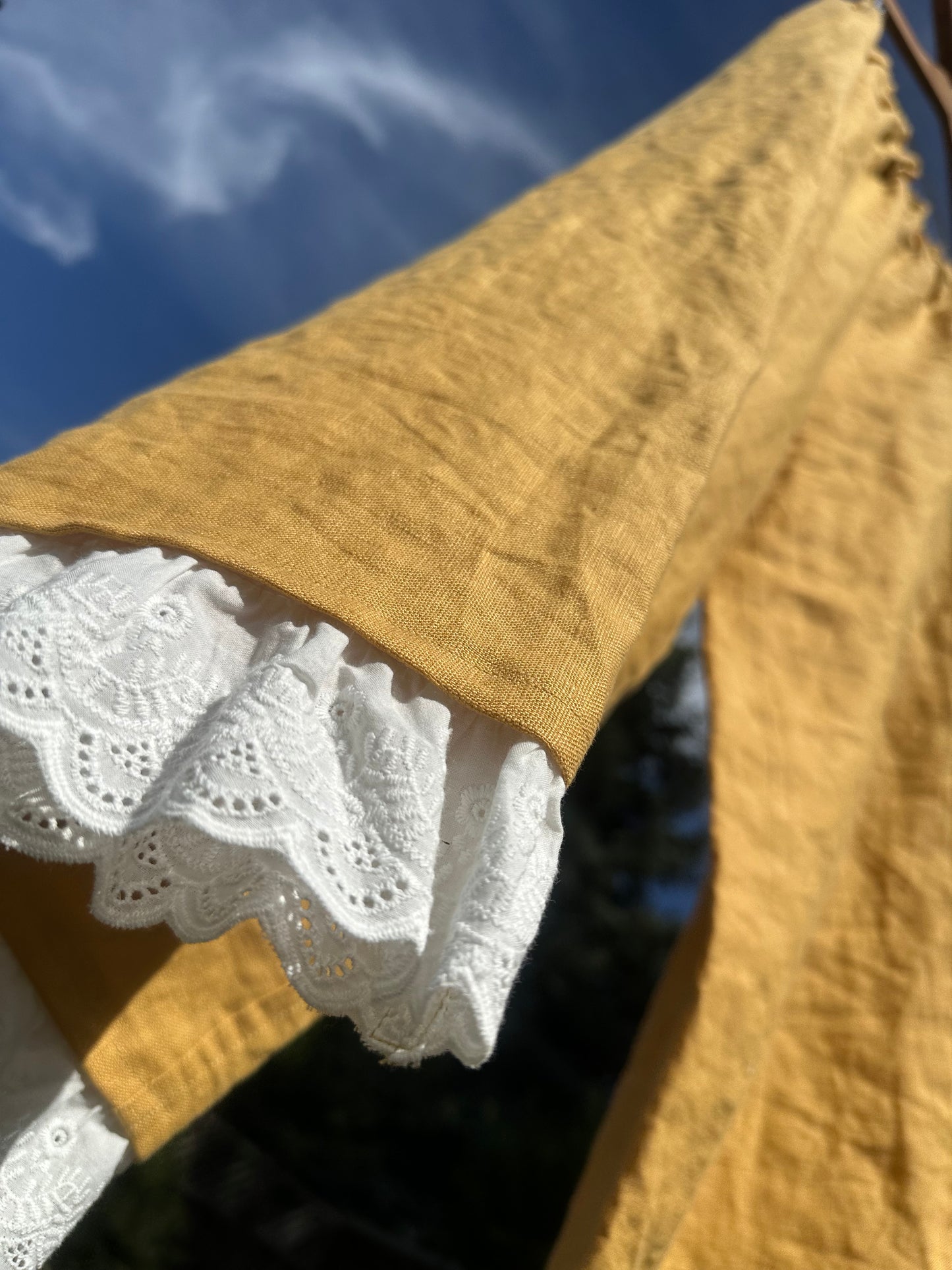 Daisy Jean Wilder Lace Bloom | Handmade Linen Wide Leg Pants – Cotton Eyelet Lace Wearable Art 🌼 medium