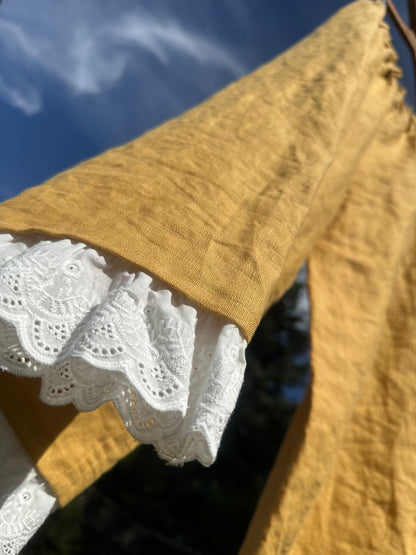 Daisy Jean Wilder Lace Bloom | Handmade Linen Wide Leg Pants – Cotton Eyelet Lace Wearable Art 🌼 medium