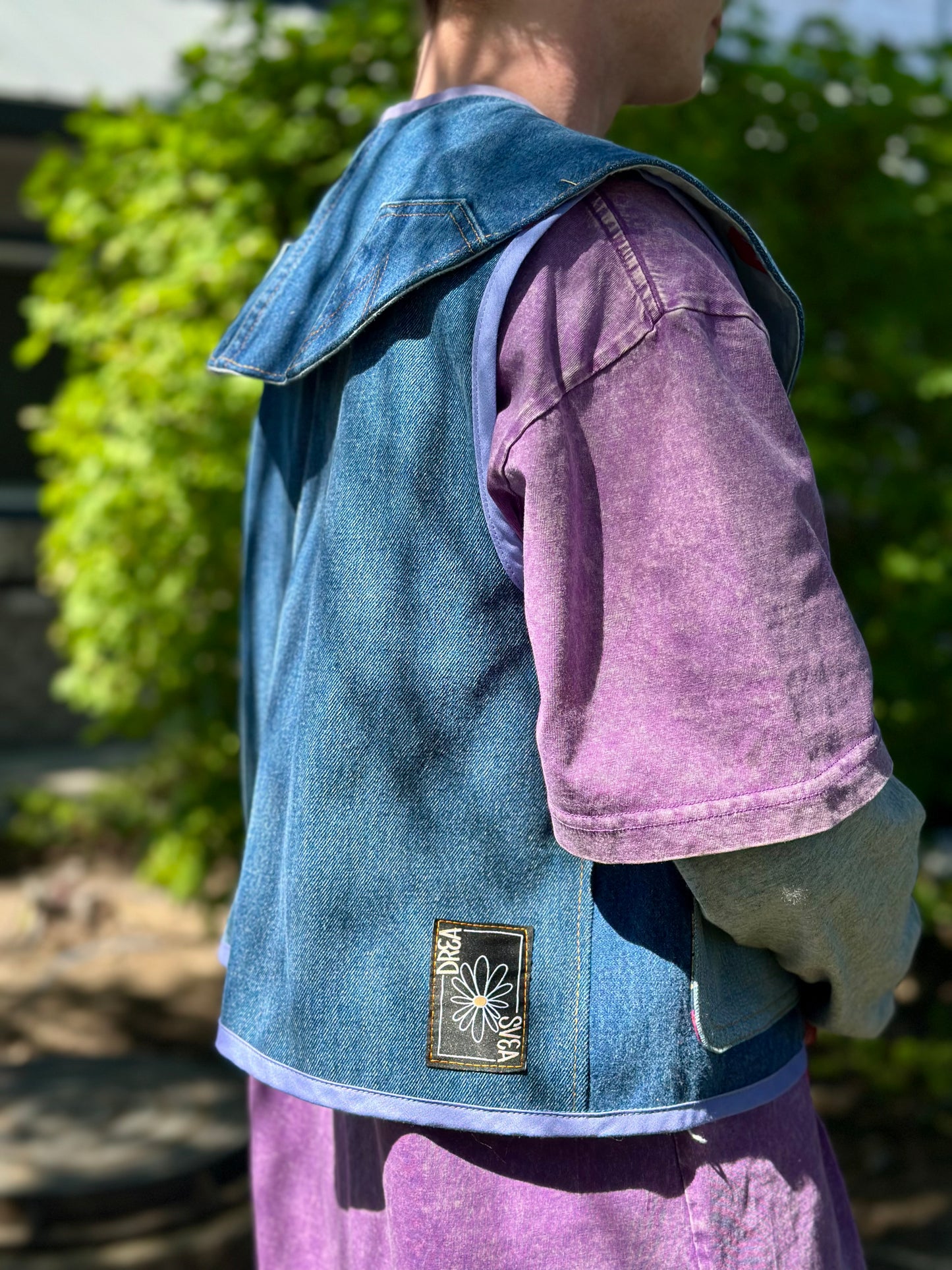 Apple Orchard Scout Vest | Upcycled Wrangler Denim Vest ~ Vintage Apple Velvet Bow Collar 🍎 Medium