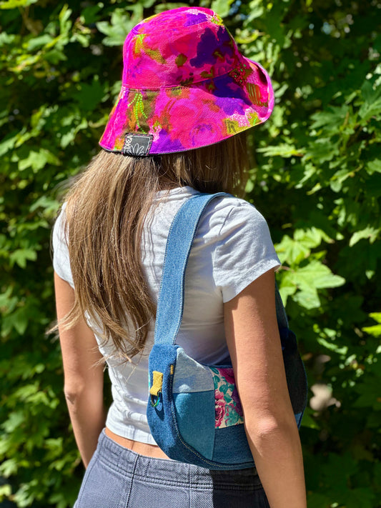 Electric Bloom Big Brim Hat | Reversible Handmade - 21” Small