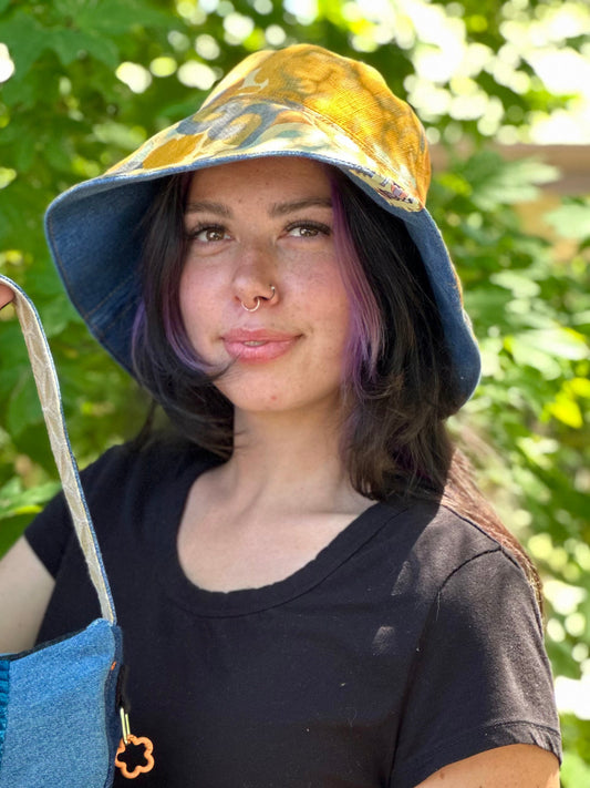 Golden Hour Wanderer Big Brim Hat | Reversible Handmade - 21” Small