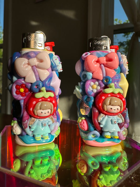 Juicy OOZE Pal –  Strawberry Twins ✧ Milk &  ✧ Mini Reusable  Bic Lighter Case