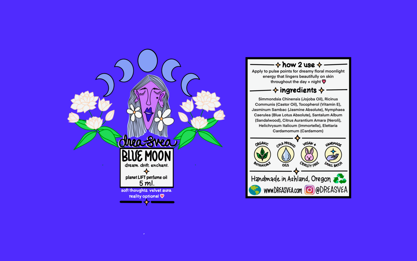 Blue Moon | Botanical Perfume Oil Roller ~ Jasmine + Blue Lotus