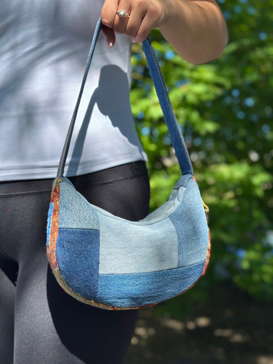 Stevie Blue Lane | Upcycled Floral Denim Shoulder Bag 🎴