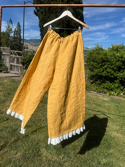 Daisy Jean Wilder Lace Bloom | Handmade Linen Wide Leg Pants – Cotton Eyelet Lace Wearable Art 🌼 medium