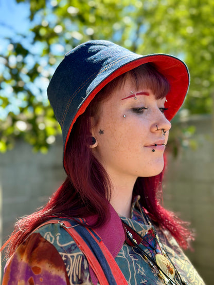 Clementine Scout Bucket Hat | Reversible Handmade ~ 22” Medium 🍊