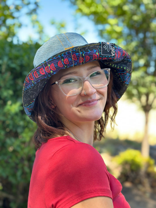 Dream Quest Big Brim Hat | Reversible Handmade Wearable Art - 21” Small