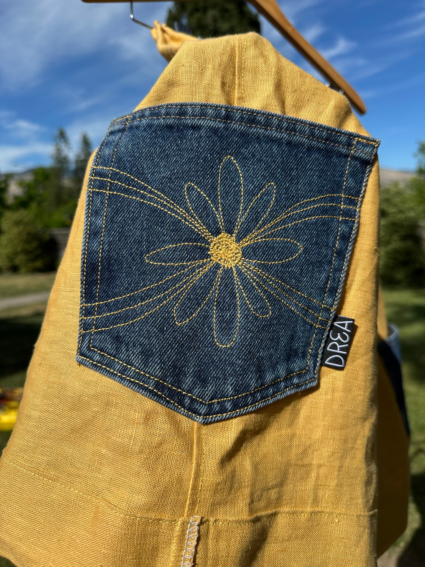Daisy Jean Wilder | Handmade Linen Shorts – Embroidered Denim Pocket Wearable Art 🌼 Medium