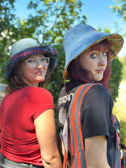 Golden Hour Wanderer Big Brim Hat | Reversible Handmade - 21” Small