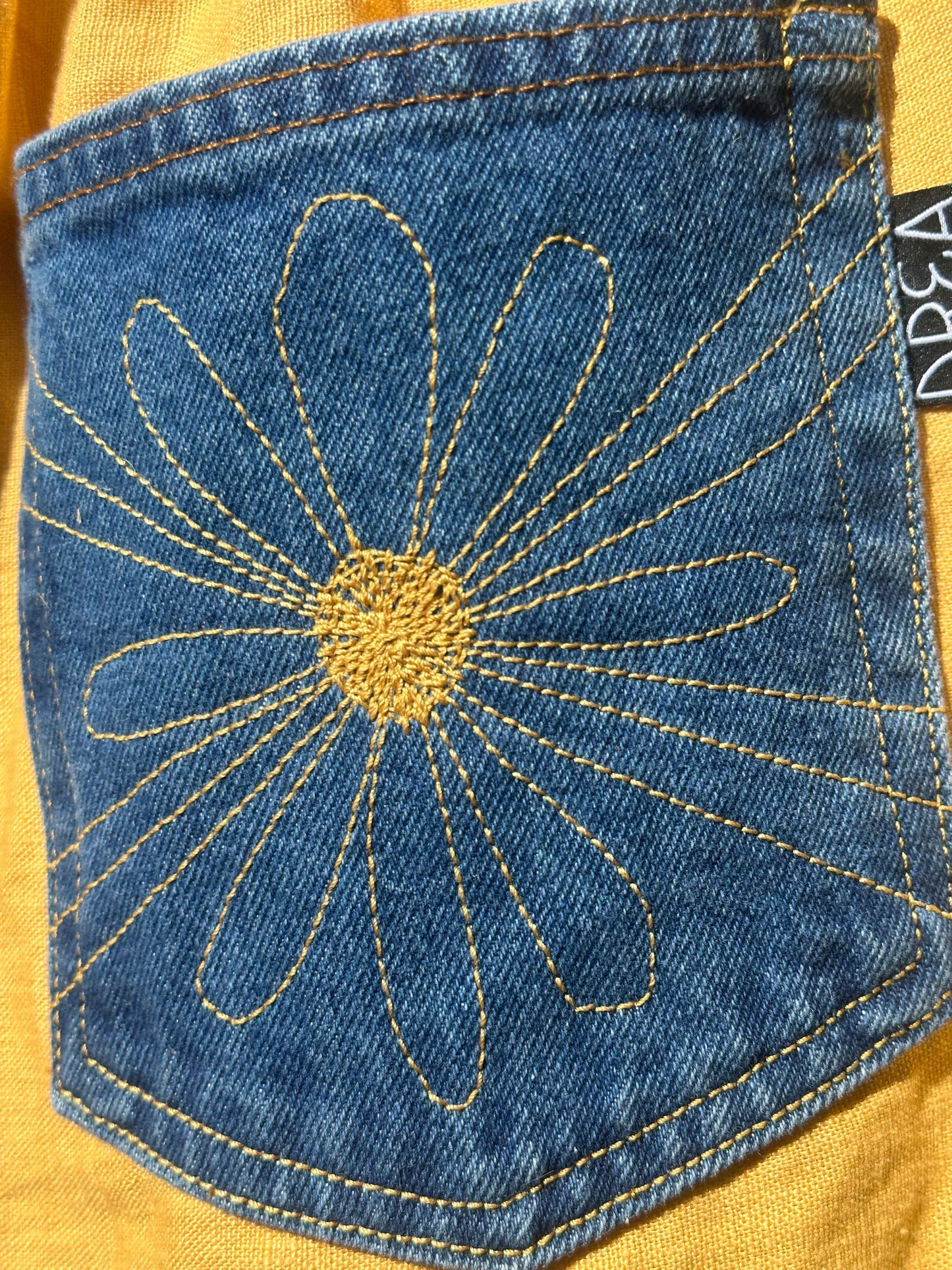 Daisy Jean Wilder | Handmade Linen Pants – Embroidered Denim Pocket Wearable Art 🌼 Medium