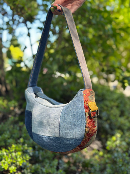 Stevie Blue Lane | Upcycled Floral Denim Shoulder Bag 🎴
