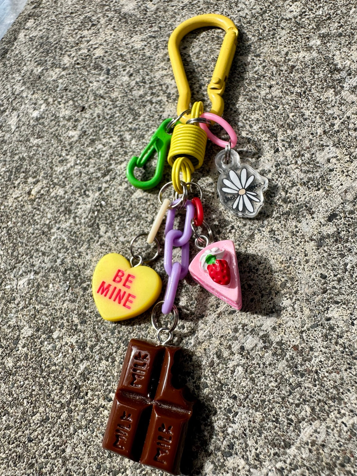 Sugar Crush Pocket Pal bag charm with chocolate, strawberry cake and Be Mine heart