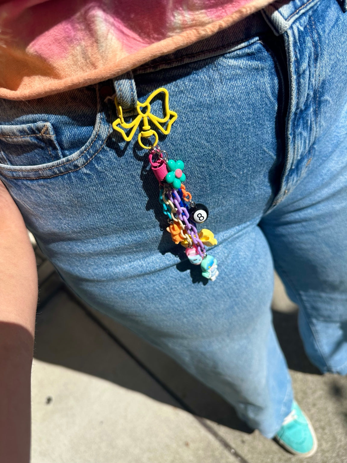 Lucky Girl Pocket Pal top view worn on jeans