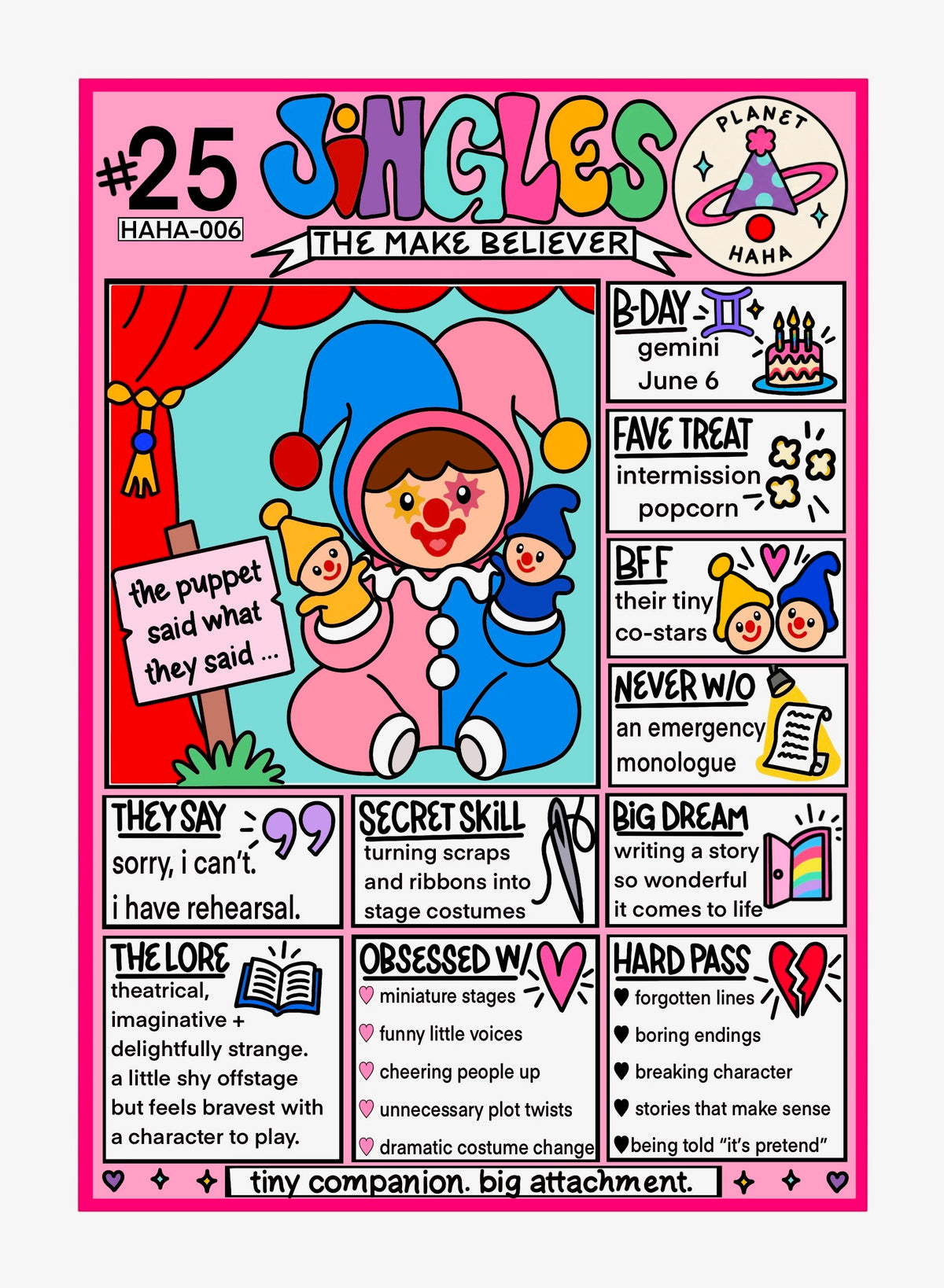 Jingles, the make believer of Planet HAHA, collectible trading card by Drea Svea